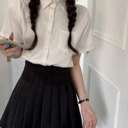 Summer White Loose Fit Shirt American Versatile Salt Series All-Match Pure Color Simple Slimming Student Top Women's Fashion