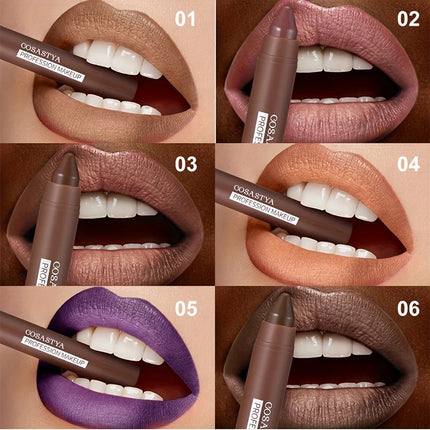6 colors of matte crayon lipstick, long-lasting and waterproof, full effect, create perfect lip makeup