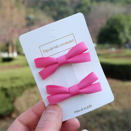 2Pcs/Set Hair Bow Clips For Girls Baby Kawaii Barrettes Cute Hair Accessories Kids Colored Ribbon Hairpins Children Hairgrip Hot