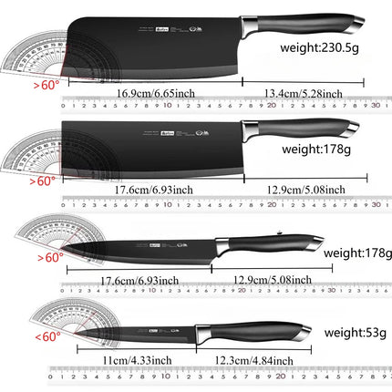 6pcs Kitchen Knife Set with Knife Holder High-grade Black Steel Knife Set Gift Knife Stainless Steel Kitchen Utensils Household