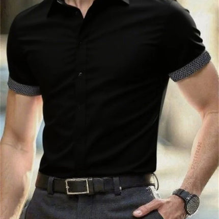 Men's short-sleeved shirt summer slim casual dress light and thin elastic no iron business shirt fashion luxury all seasons