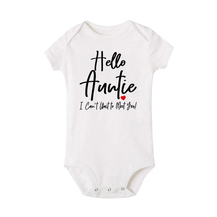 Hello Auntie I Can't Wait To Meet You Announcement Baby Toddler Bodysuits Pregnancy Clothes Boy Girl Romper Infant Shower Gifts