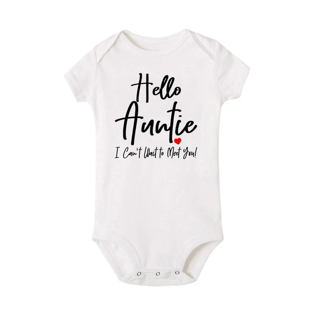 Hello Auntie I Can't Wait To Meet You Announcement Baby Toddler Bodysuits Pregnancy Clothes Boy Girl Romper Infant Shower Gifts