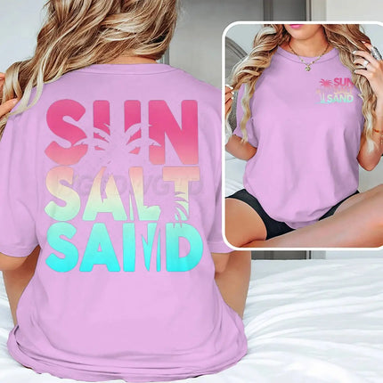 Sun Salt Sand Graphic T Shirts Funny Ocean Beach Series Men Women Aesthetic Short Sleeve Loose Casual Vacation Trip Y2K Tops