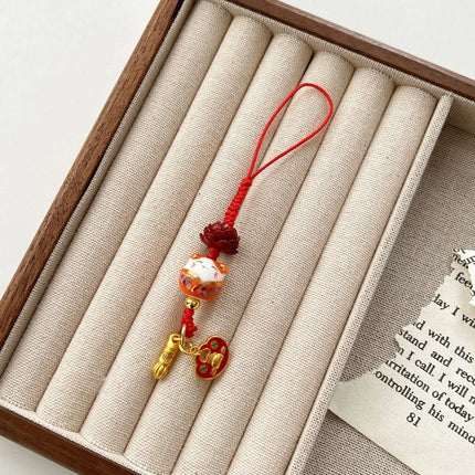 Sweet Cartoon Maneki Neko Key Chain Ceramic Ornament Lucky Cat Phone Charm Fortune Phone Lanyard Lucky Cat Phone Strap Girls