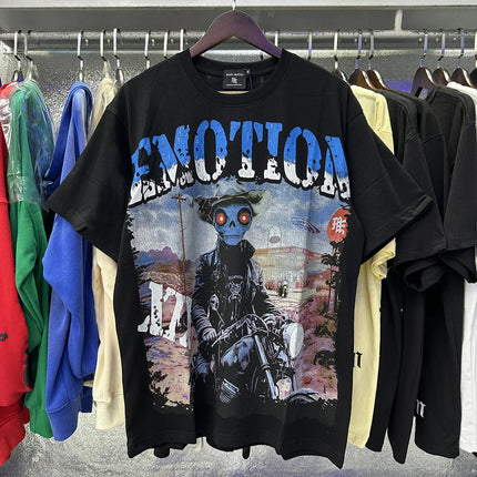 MIXED EMOTION Rhinestone Short Sleeve Men Women Tshirt Streetwear Cotton Loose Round Neck Top Tees Oversized Tee Top Trendy