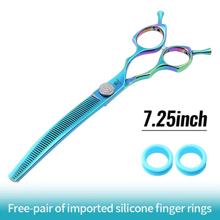 Fenice 7.25 Inch Professional Diamonds Screw Curved Chunker Scissors Pet Grooming Shears JP440C Thinner Shears for Dogs