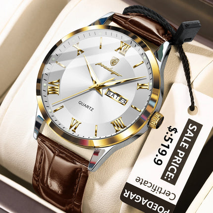POEDAGAR Top Luxury Watch For Men Military Waterproof Luminous Date Week Man Wristwatch Leather Men's Quartz Watches Sport Reloj