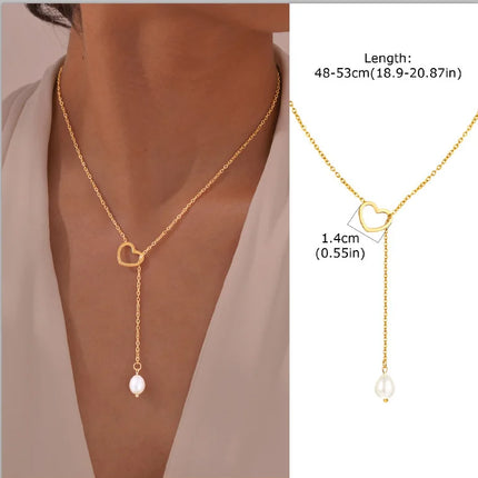 Gold Plated Stainless Steel Lariat Necklace, Dainty Long Layered Necklace for Women Girls, Y-Shaped Drop Pendant
