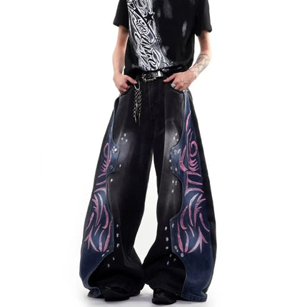 Men's Graffiti Color Collision Splicing Design Pants Summer Street Sweatpants Young Boys Bottom Male High Waist Y2k Trousers