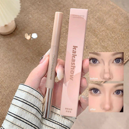 Highlighting & Bronzer Stick: Long Lasting Corrector with Brush, Brightening Concealer Pen, Nose Shadow, and Contouring Cosmetic