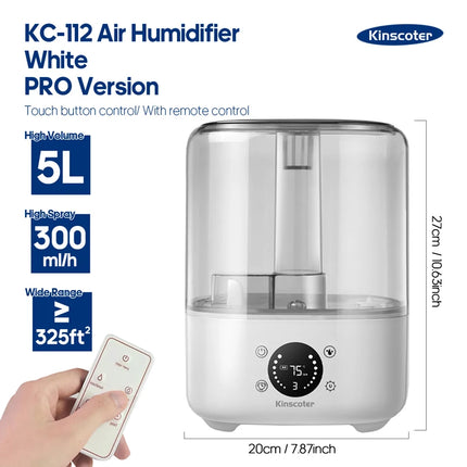 5L Air Humidifier Professional Large Capacity Home Air Humidifiers Ultrasonic Water Mist Diffuser Kinscoter Brand