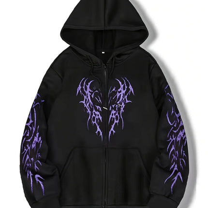 Autumn and Winter New Men's Fashionable and Trendy Casual Hoodie Zipper Jacket Y2K Printed Pattern Casual Retro Street Style Top
