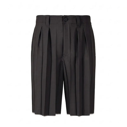 Mauroicardi Spring Summer Soft Black Pleated Shorts for Men High Waist Elegant Luxury Knee Length Straight Pants Clothes 2026