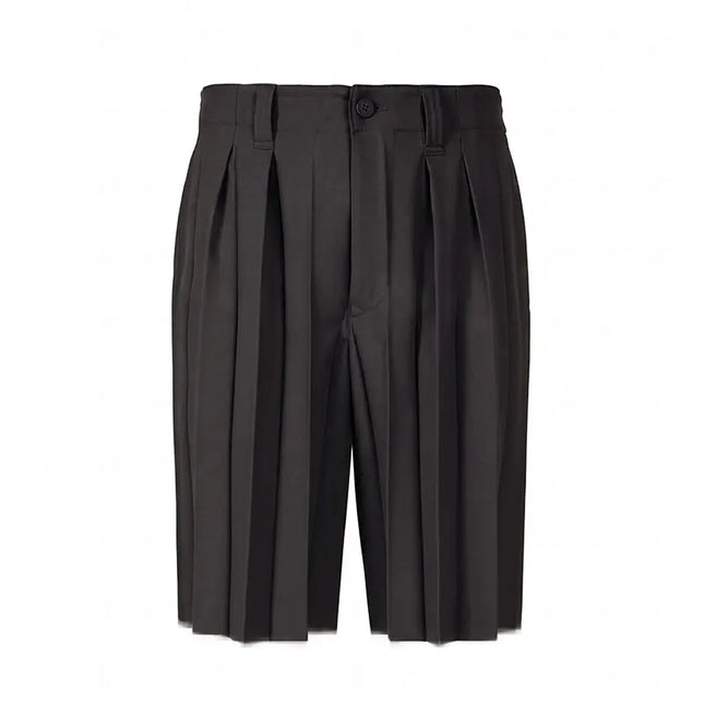 Mauroicardi Spring Summer Soft Black Pleated Shorts for Men High Waist Elegant Luxury Knee Length Straight Pants Clothes 2026