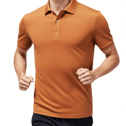 2025 New Men's Short Sleeve Solid Color Polo Shirt Breathable Comfortable Elastic Top New Arrivals Casual Business Style