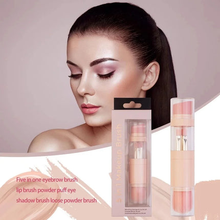 5-in-1 Detachable Travel Makeup Brush Set, Powder Eyeshadow Blush Brush with Vegan Synthetic Bristles, Multi-Functional Beauty