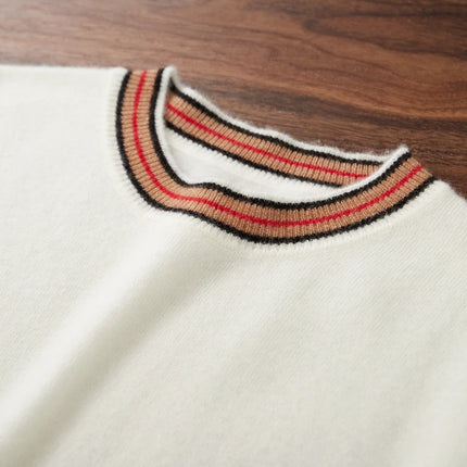 Men's T-shirt 2026 Spring/Summer New 100% Cashmere Round Neck Color Blocking Short Sleeved Knit Pullover Casual Men's Clothing