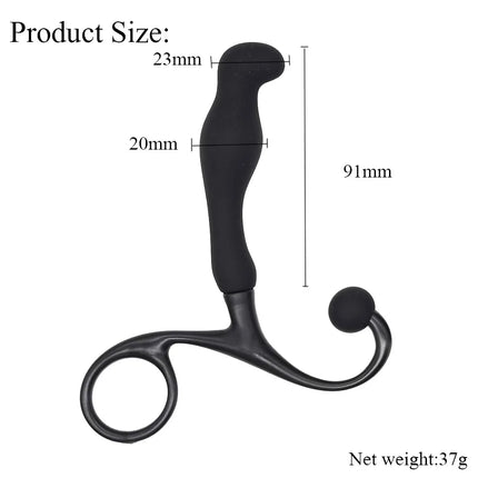Silicone Prostate Massager for Men, P-Spot Stimulator with Perineum Arm, Ergonomic Anal Plug Trainer for Adult Pleasure