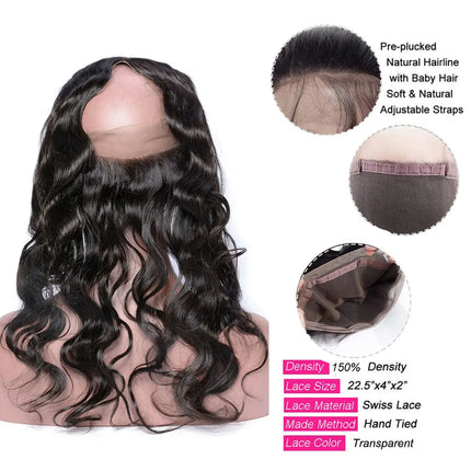 Body Wave Human Hair 360 Lace Frontal Only Body Wave 360 Lace Closure Human Hair Transparent Lace Pre plucked Natural HairLine