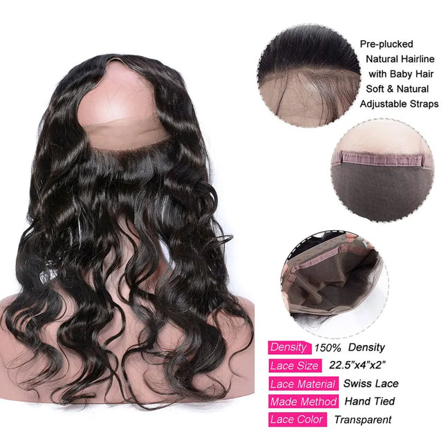 Body Wave Human Hair 360 Lace Frontal Only Body Wave 360 Lace Closure Human Hair Transparent Lace Pre plucked Natural HairLine