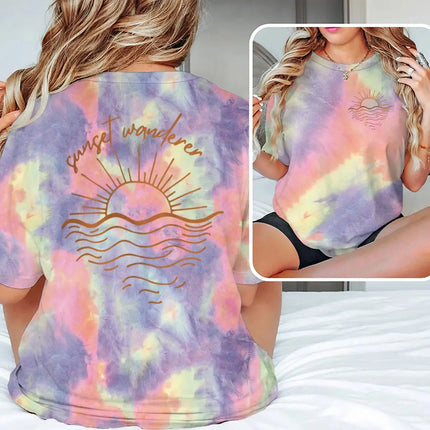 Beach Sunset Graphic T Shirts Women Men Beach Sunset Design Casual Tops Tees Tropical Beach Short Sleeve T-shirt