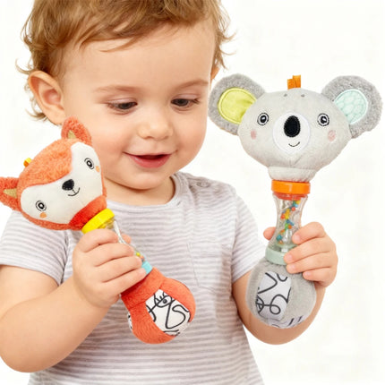Fox & Koala Hand Rattle Toy for Kids,Enhances Grip & Motor Skills,Perfect for Tummy Time,Birthday& Holiday Gift for Baby