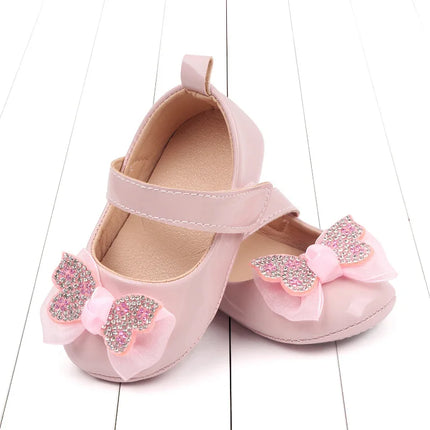 Casual Cute Rhinestone Bowknot Decor Mary Jane Shoes For Baby Girls, Lightweight Non-slip Walking Shoes For Spring And Autumn