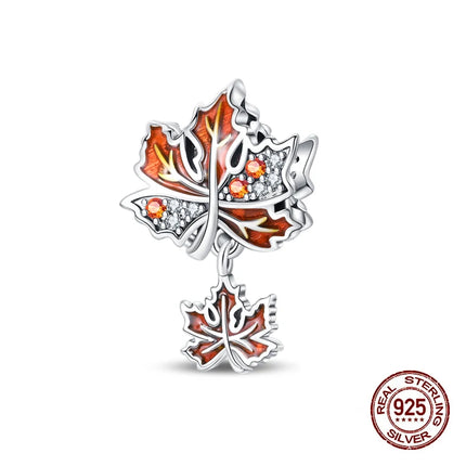 Autumn New 925 Sterling Silver Brown Maple Leaf Pumpkin Bee Charms Bead Fit 3mm 925 Original Bracelets DIY Jewelry Warm Gift