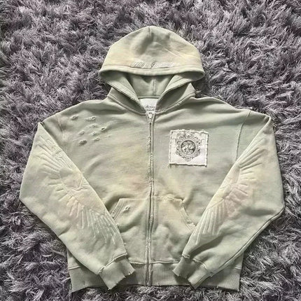 American Y2K New Hip Hop Trend Zipper Hoodie Women Street Casual Loose Joker Vintage Sweatshirt Unisex Fleece Padded Warm Hoodie