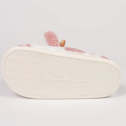 Women's Winter Warm Cartoon Cow Slippers Closed Toe Non Slip Furry House Shoes Women Indoor Bedroom Thick Sole Plush Slippers