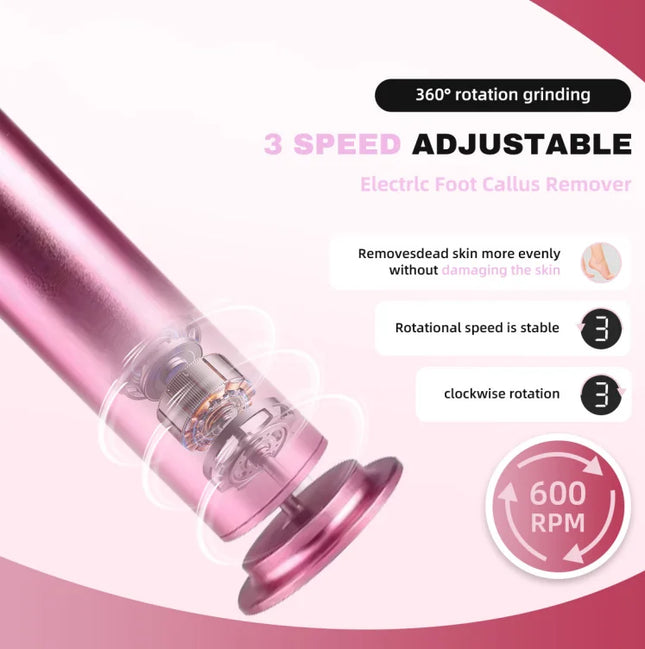 Electric Foot Grinder for Dead Skin Removal, Portable Pedicure Tool with Replacement Sandpaper, Heel Foot Care File