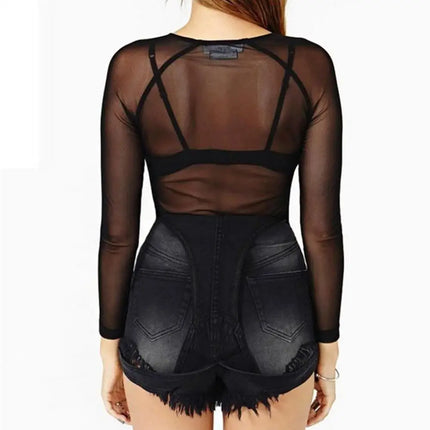 Sexy Women T Shirt See Through Mesh Tops Transparent Sheer Slim Ladies Tee Tops Sunscreen Tops Long Sleeve Bottoming Shirts