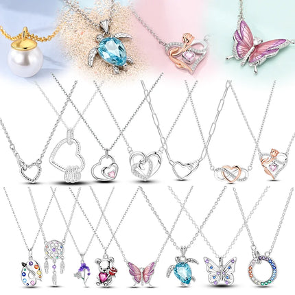 925 Sterling Silver Necklace Dreamcatcher Painting Plate Butterfly Necklace Fit Original Charms Fine Jewelry DIY Women Fashion