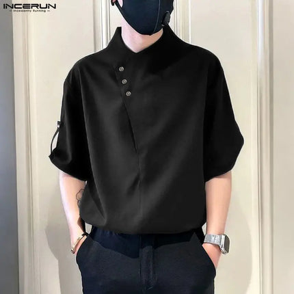 INCERUN Men Shirt Solid Color Half Sleeve Korean Style Men Clothes Streetwear Summer 2026 Stylish Casual Tops Male Shirts S-5XL