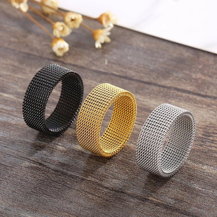 2025 Fashion New Mens Modern Stainless Steel Mesh Band Ring 4mm 8mm Wide For Men Women Retro Jewelry Gift Wholesale