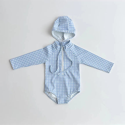 5428 Korean Baby Swimsuit Spring Summer New Boys and Girls Cute Printed Checkered Polka-dot Sun-proof One-piece Swimsuit