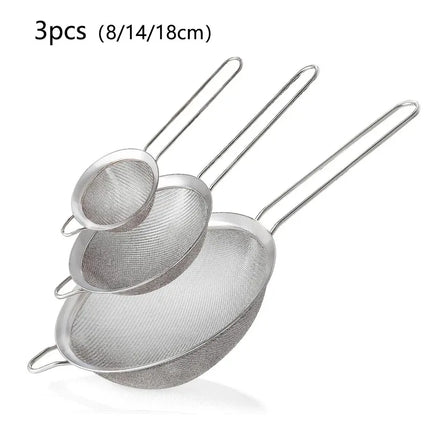 Mesh Filter Sieve Stainless Steel Slotted Spoon Kitchen Set of 3 Fine Strainers Long Handle for Cooking Sifting and Frying