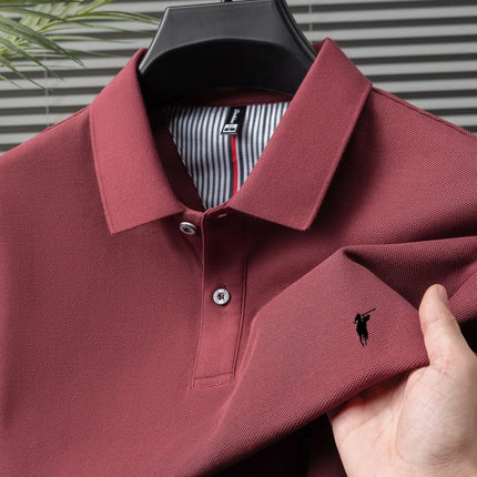 2025 High-end Brand 100% Cotton Summer Embossed Polo Shirt Men's Trendy Summer Business Leisure Sports Short-sleeved T-shirt