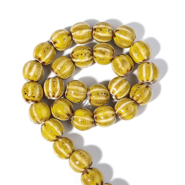 1 Strand  Pumpkin Shape Stripe Ceramics Beads Colorful Floral Glaze Beads for Jewelry Making DIY Loose Spacer Beads Accessories