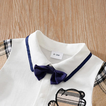 Newborn Clothes Gentleman Bear Embroidered Cotton Comfortable 0-18 Boys And Girls Spring And Autumn Long Sleeved Baby Jumpsuit