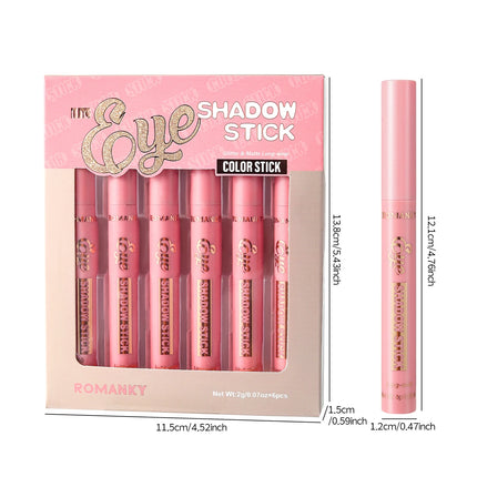 6Pcs Set Matte Effect Eyeshadow Stick   Natural and long-lasting Multi-purpose Shiny Metallic Matte Shimmer Highlighting Eyeline