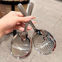 2PCS For Daily Use Stainless Steel Ladle For Serving Soup Rice Serving Spoon Drain Hole Heat Insulated Handle Kitchen Utensils