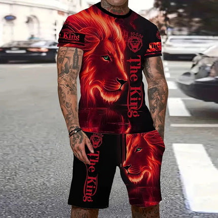 Summer Men's O Neck Short Sleeve Shorts Set 3D Tiger Printed Casual T Shirt Cool Personalized Streetwear Set Men's Sportswear