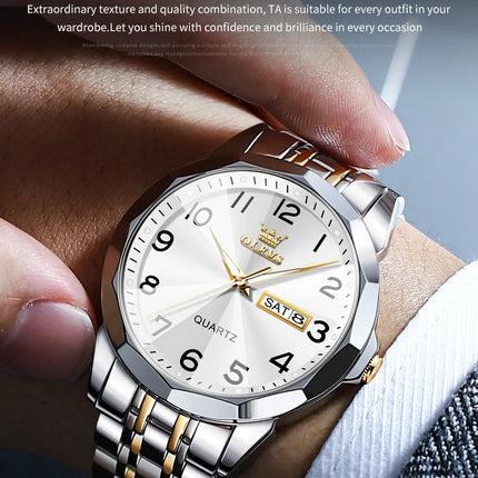 OLEVS Original Waterproof Men's Watches Digital Mirror Quartz Watch for Man Luminous Stainless Steel Wristwatch Male Date Week