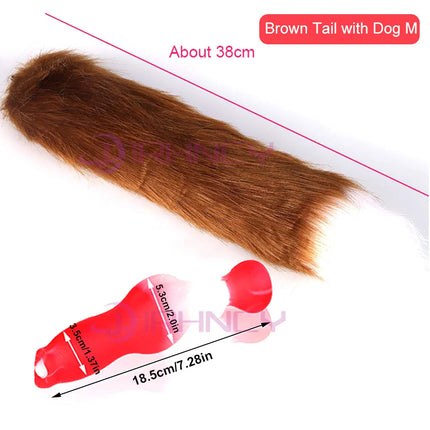 Dog Dildo With 35/65/95cm Fox Tail Silicone Butt Plug Cosplay Adult Sex Games Long Anal Plug Tail Animal Dildos for Women Penis