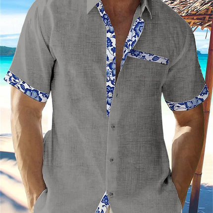 2023 Summer Fashion New Men's High Quality Hawaiian Beach Linen Short Sleeve Shirt Men's Street Solid Top Plus Size