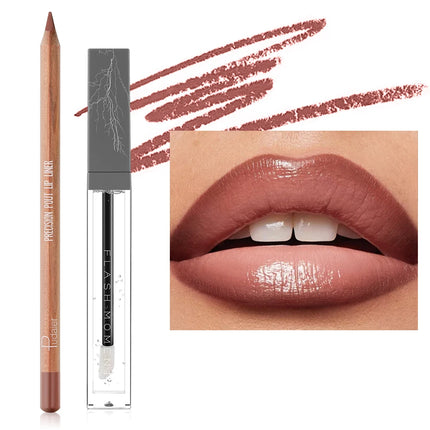 Lip liner and lip oil set, long-lasting, light and non-sticky, portable, quickly create a perfect gradient lip glaze