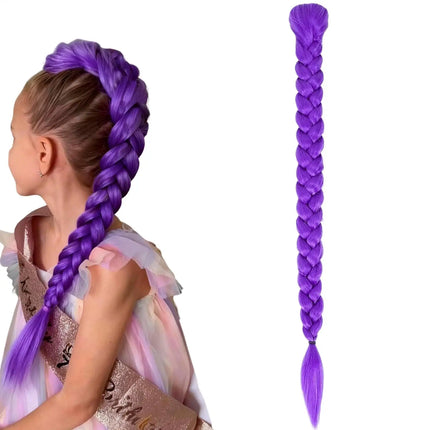 Violet Hair Extensions 60cm Synthetic Fiber Wigs Accessories Long Purple Braid Easy Clip in Ponytail for Halloween Costume