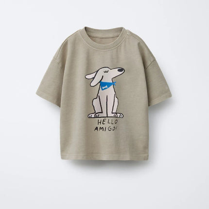 Cute Tees Casual Loose Short Sleeve Tops New Design Tops Summer Clothing Boys Girls Baby Simple Crewneck Tees Printing T-shirt